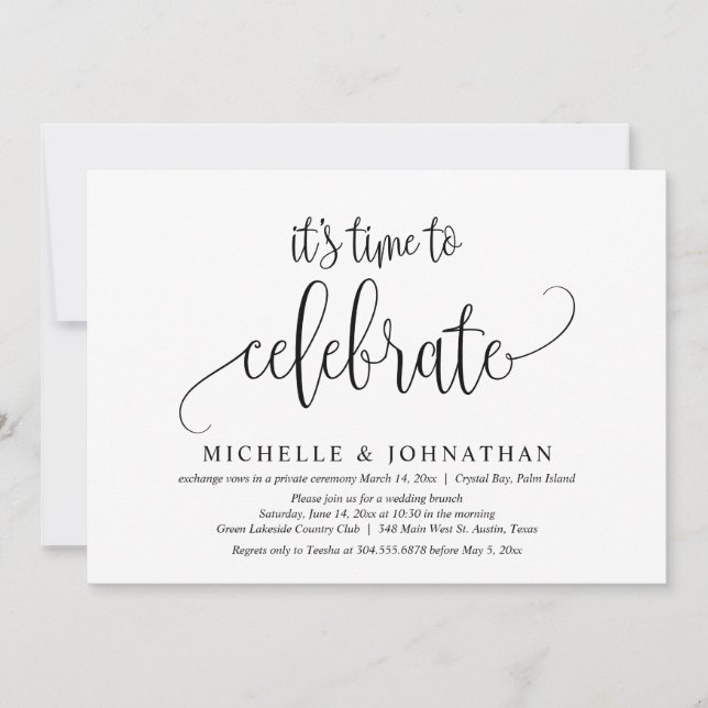 Invitation C'est le moment de célébrer, mariage intime fête (Devant)