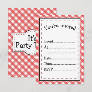 Invitation C'est le temps de la fête à carreaux rouges