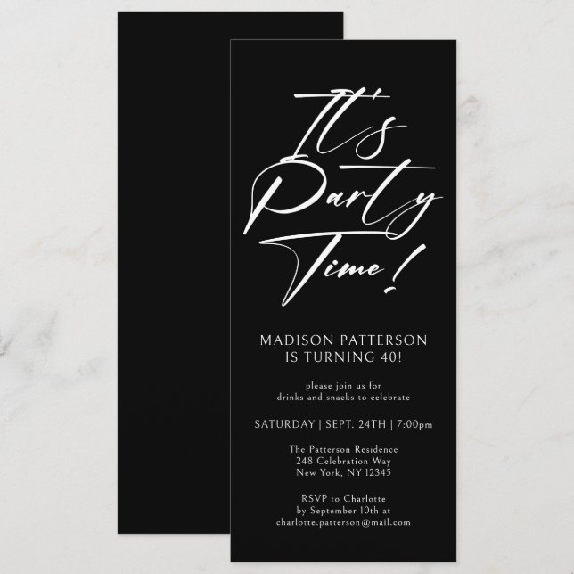 Invitation C'est l'heure de la fête 40e fête d'anniversaire S (Devant / Derrière)