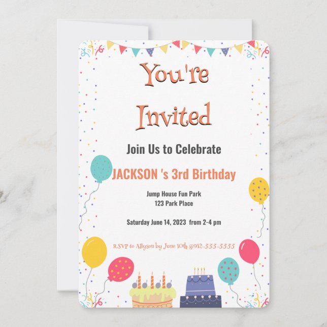 Invitation C'est l'heure de la fête Anniversaire (Devant)