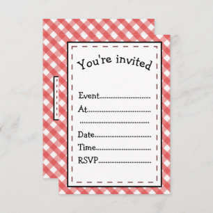 Invitation C'est l'heure de la fête En vichy rouge