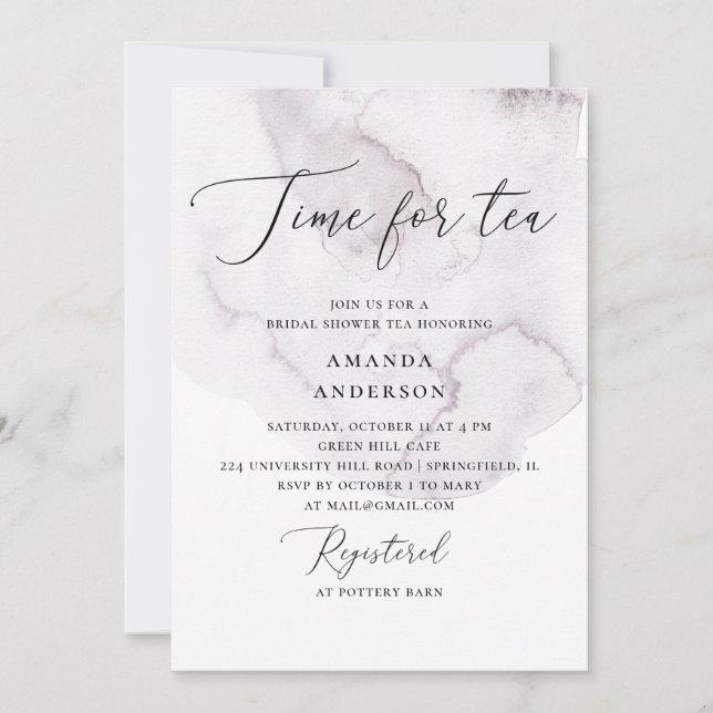 Invitation C'est l'heure du thé. Douche nuptiale pourpre aqua (Devant)