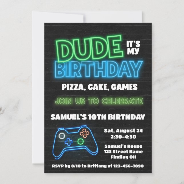 Invitation C'est ma fête d'anniversaire de Pizza Cake Games (Devant)
