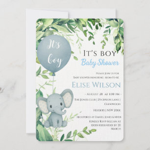Invitation C'est mon garçon ! Petit bébé éléphant mignon avec