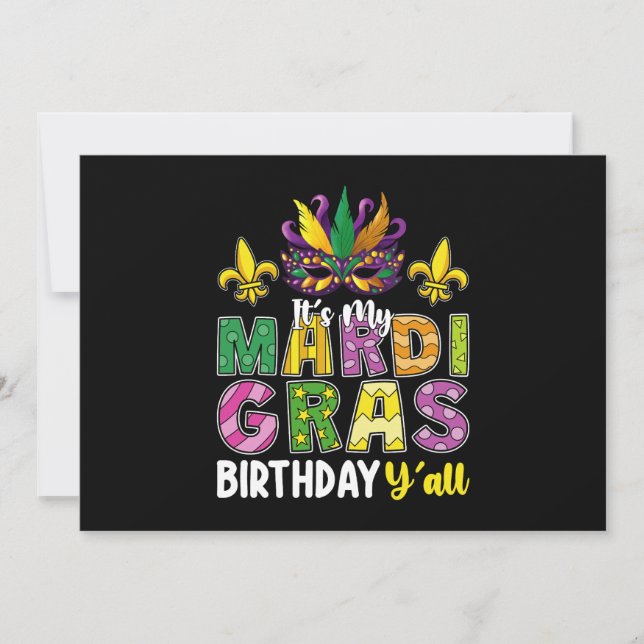Invitation C'est mon Mardi Gras Anniversaire Y'all Party Carn (Devant)