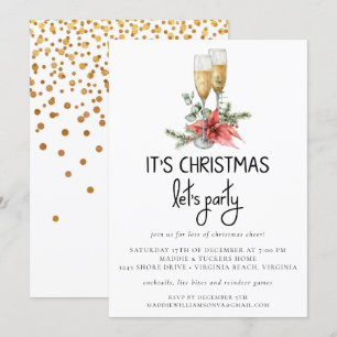 Invitation C'est Noël Faisons la fête Gold Confetti Party