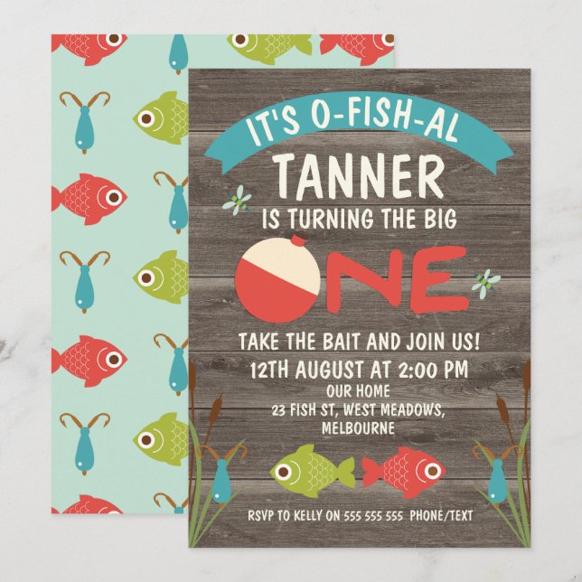 Invitation C'est O-fish-al Fishing 1er anniversaire Invitatio (Devant / Derrière)