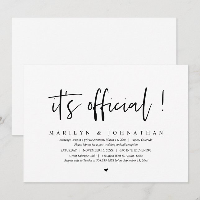 Invitation C'est officiel, Dîner et Fête d'Elopement de Maria (Devant / Derrière)