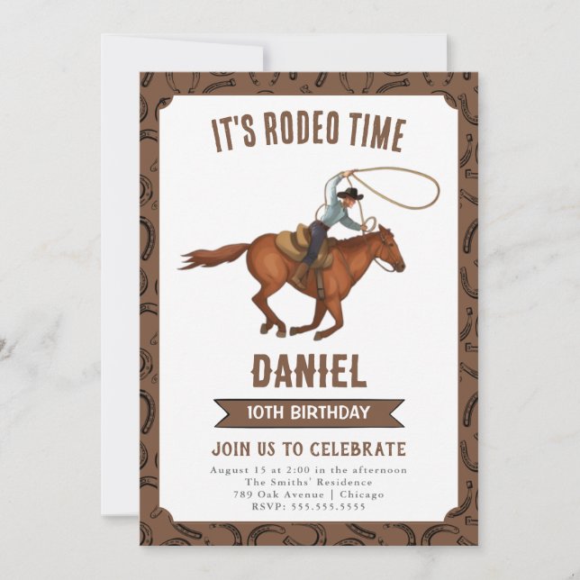 Invitation C'est Rodeo Time Cowboy anniversaire (Devant)