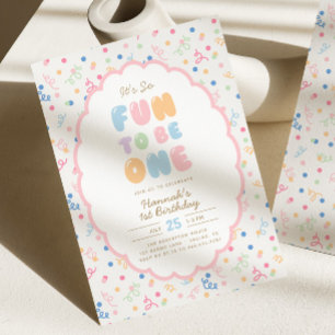 Invitation C'est si amusant d'avoir un an Pastel Confetti 1er