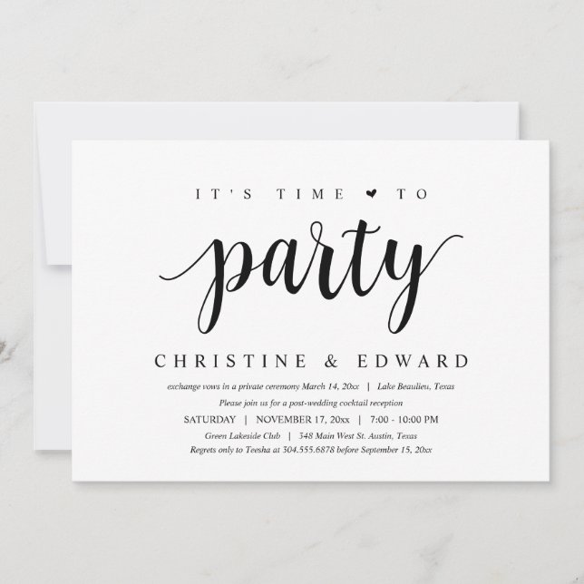 Invitation C'est temps de faire la fête, Elopement de mariage (Devant)