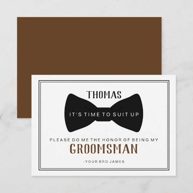 Invitation C'est temps de s'habiller Groomsman - Noir Tie Bro (Devant / Derrière)