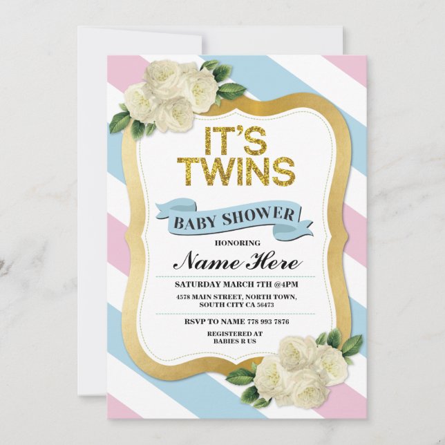 Invitation C'est Twins Boy & Girl Baby shower Pink Blue Invit (Devant)