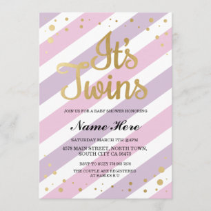 Invitation C'est Twins Girls Baby shower Gold & Pink Invitati