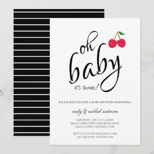 Invitation C'est Twins Typographie moderne Cherry Baby shower
