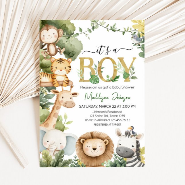 Invitation C'est un Baby shower animal de Safari de la Jungle (Greenery Jungle Safari Animal Baby Shower Invitation 
)