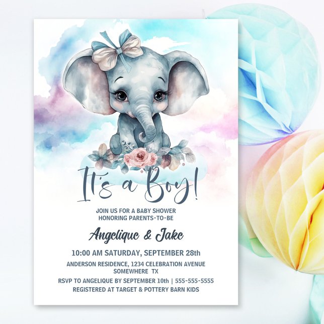 Invitation C'est un Baby shower bébé éléphant garçon (Créateur téléchargé)