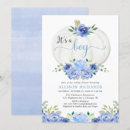 Invitation C'est un baby shower blanc citrouille bleu fleuri