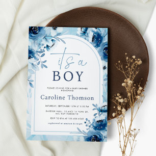 Invitation C'est un Baby shower Boy Blue Watercolor