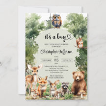 C'est un baby shower d'animaux de bois rustique
