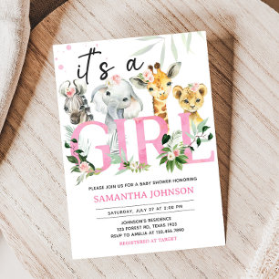 Invitation C'est un Baby shower d'animaux Safari pour filles