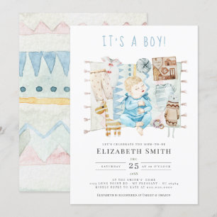 Invitation C'est un Baby shower d'aquarelle bleu bébé garçon