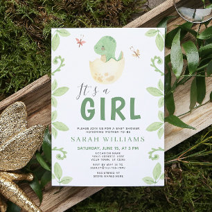 Invitation C'est un Baby shower d'aquarelle de dinosaure vert