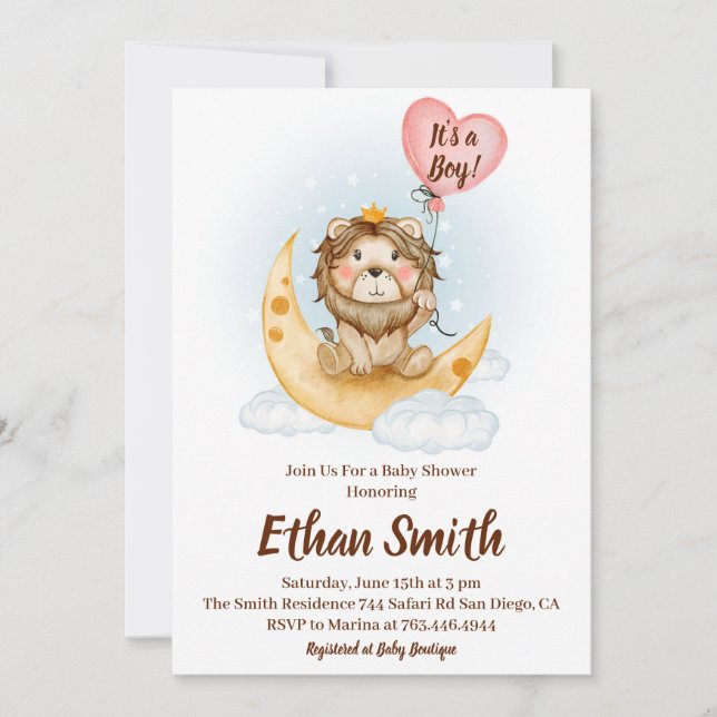 Invitation C'est un Baby shower d'aquarelle de Lion Safari Ga (Devant)