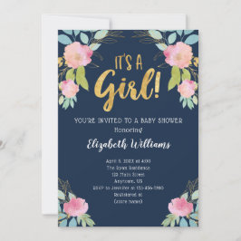 Invitation C'est un Baby shower d'aquarelle en or de la Marin