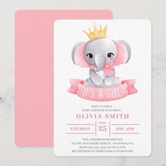 Invitation C'est un Baby shower d'aquarelle fille adorable él (Devant / Derrière)