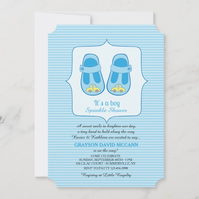 Invitation C'est un Baby shower d'arrosage pour garçon (Devant)