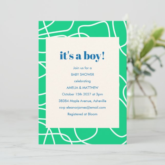 Invitation C'est un Baby shower d'art moderne Garçon Green Li (Debout devant)