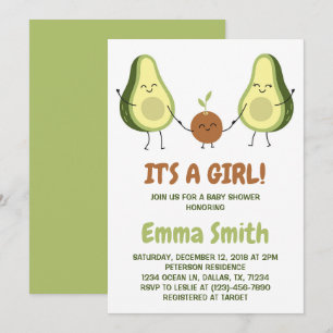Invitation C'est un Baby shower d'Avocado mignonne pour fille