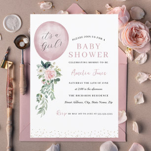 Invitation C'est un Baby shower de ballons rose fille