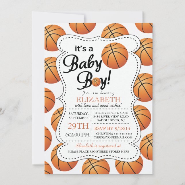 Invitation C'est un Baby shower de basket-ball pour bébé garç (Devant)