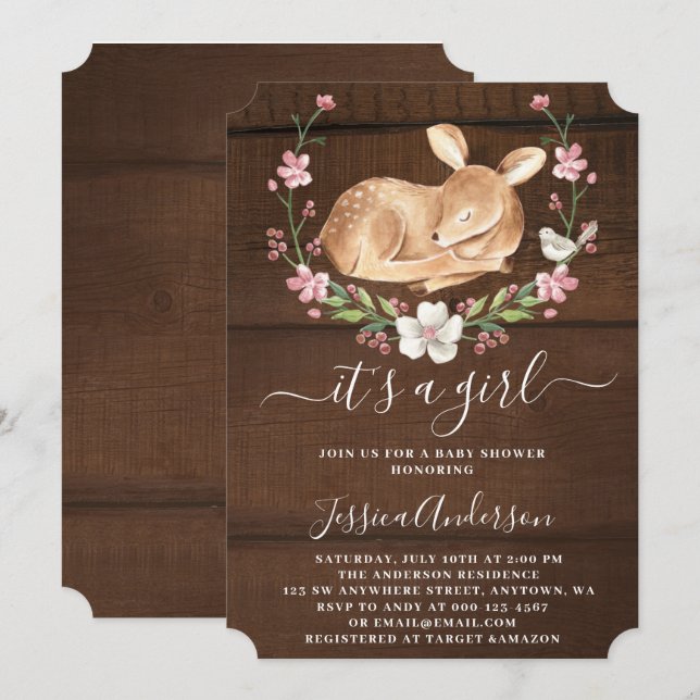 Invitation C'est un Baby shower de cerfs de Bébé Floral (Devant / Derrière)