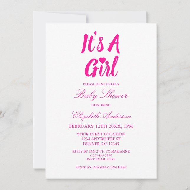 Invitation C'est un Baby shower de coeur de fille (Devant)