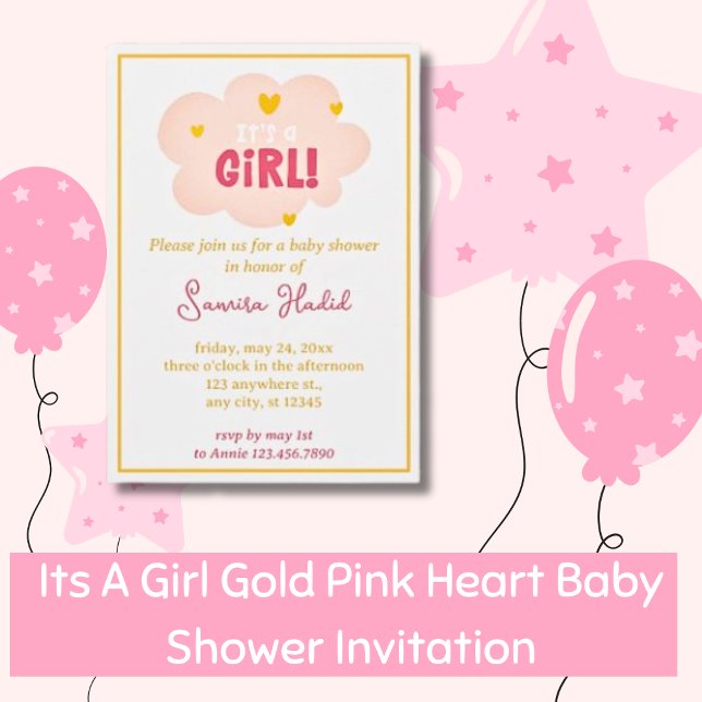 Invitation C'est un Baby shower de coeur rose or pour fille (Créateur téléchargé)