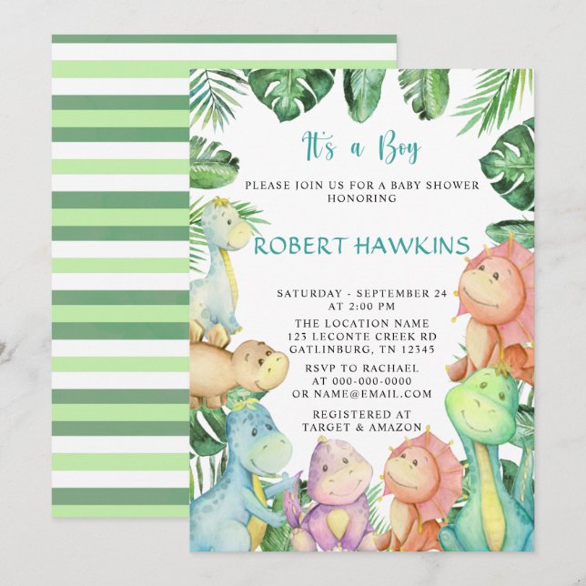 Invitation C'est un Baby shower de dinosaures (Devant / Derrière)