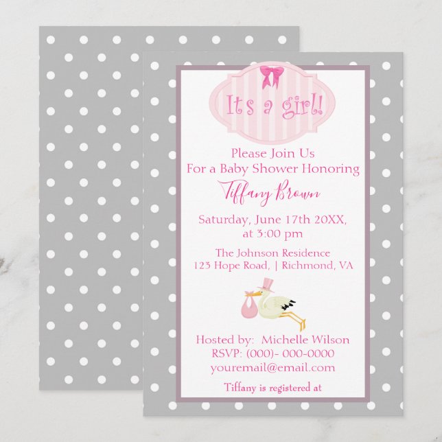 Invitation C'est un Baby shower de fille (Devant / Derrière)