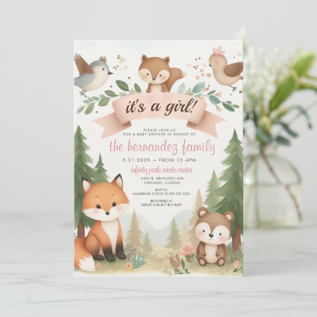 Invitation C'est un Baby shower de fille (Debout devant)