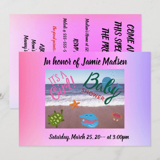 Invitation C'est un Baby shower de fille avec de mignons crit (Devant / Derrière)