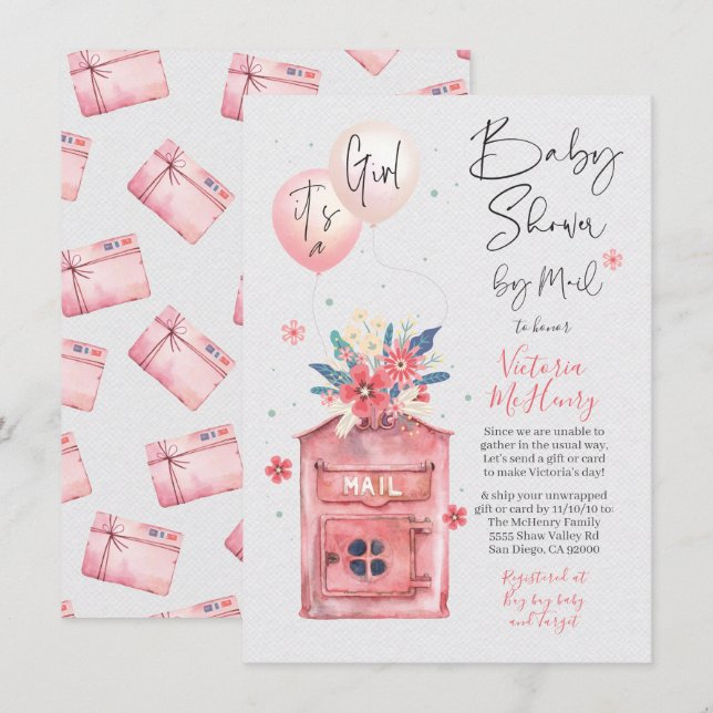 Invitation C'est un Baby shower de fille par Mail Balloons Bo (Devant / Derrière)