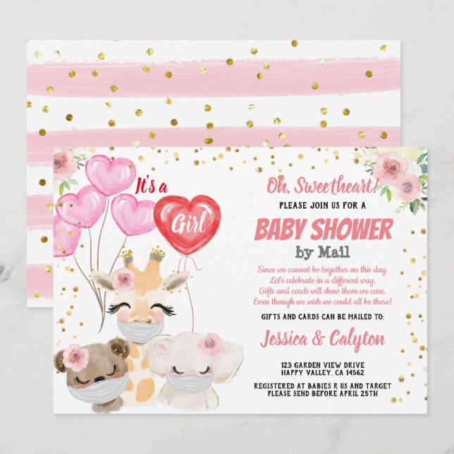 Invitation C'est un Baby shower de filles par courrier Masque (Devant / Derrière)
