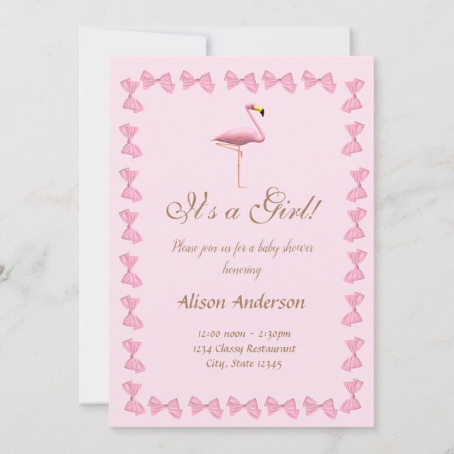 Invitation C'est un Baby shower de Flamant rose rose fille (Devant)