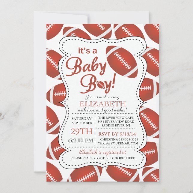 Invitation C'est un Baby shower de football pour bébé garçon (Devant)