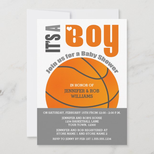 Invitation C'est un Baby shower de garçons de basket-ball (Devant)