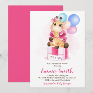 Invitation C'est un Baby shower de girafe d'aquarelle fille