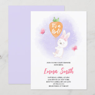 Invitation C'est un Baby shower de lapin mignon fille