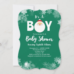 Invitation C'est un Baby shower de Noël à Père Noël vert Garç